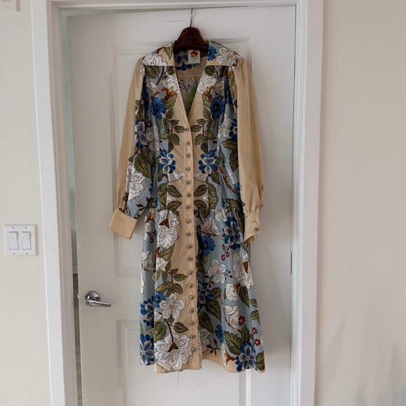 Farm Rio Sand Garden Scarf Long Sleeve Midi Dress - Picture 4 of 8